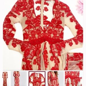 For Love & Lemons Temecula Lace Embroidered Maxi Dress: Red